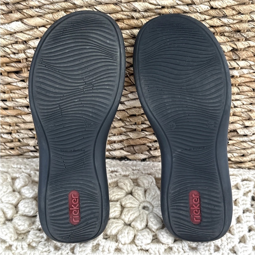 Rieker Women's Mary Jane Slides Sz 6 Two Tone Gray Brown Leather Comfort Mules - Picture 9 of 10